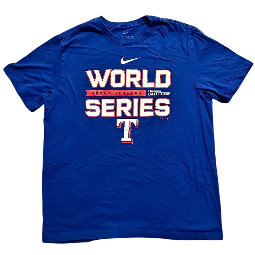 MLB Texas Rangers Baseball World Series 2023 Fall Classic T-shirt by Nike Blue L
